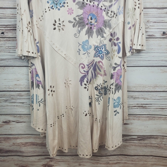 Origami by Vivien Womens Medium Cream Floral Faux Suede Laser Cut Duster Jacket - Picture 9 of 9